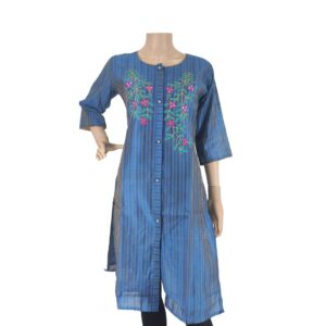 Blue Stripes Kurti with Floral Handwork BK#101