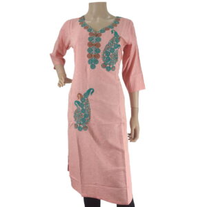 Light Peach Cotton Kurti with Embroidery work BK#103