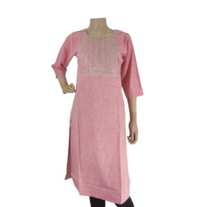 Baby Pink Cotton Kurti with Neck Design BK#109