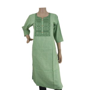 Green Cotton Kurti with Neck Design BK#112