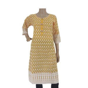 Yellow Chikankari Kurti BK#115