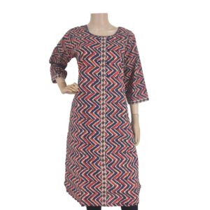 Red Blue Zigzag Cotton Kurti BK#116