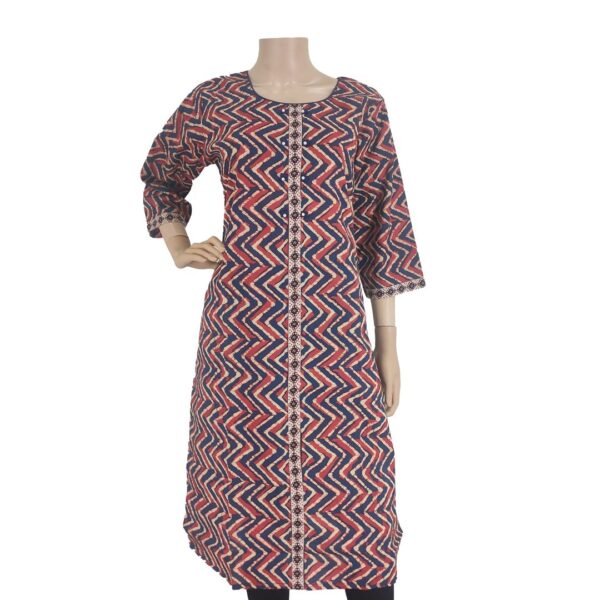 Red Blue Zigzag Cotton Kurti Bk#116