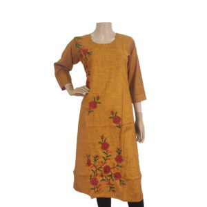 Mustard Yellow Floral Embroidery Work BK#117
