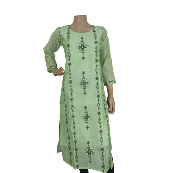 Fern Green Silk Cotton Kurti With Embroidery Work Bk#132