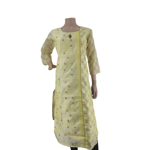 Blonde Yellow Silk Cotton Kurti With Embroidery Work Bk#133