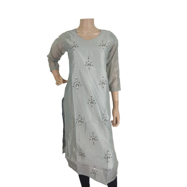 Pewter Grey Synthetic Silk Kurti BK#137
