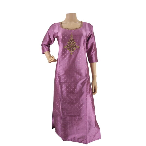 Purple Synthetic Silk Kurti With Neckwork Bk#140