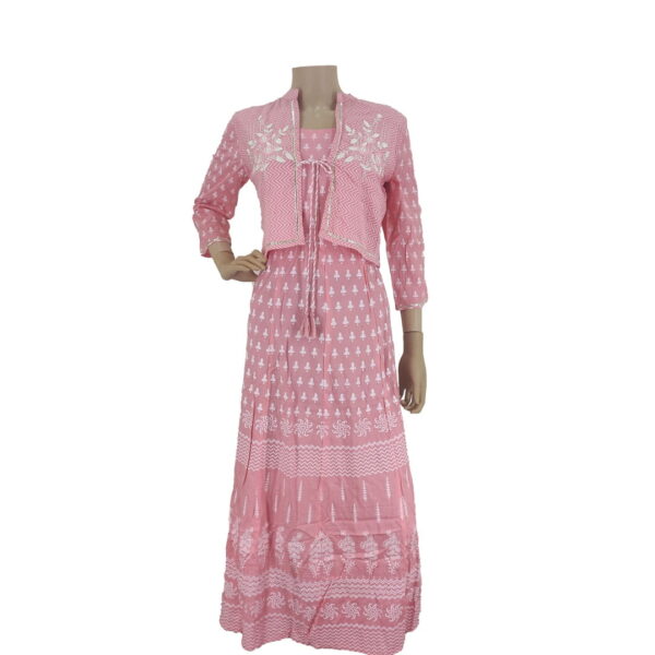 Baby Pink Long Cotton Kurti with Jacket BK#143