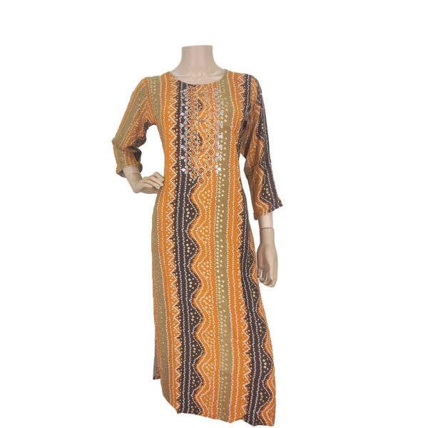 Bandhani Print Yellow Brown Cotton Kurti Bk#146