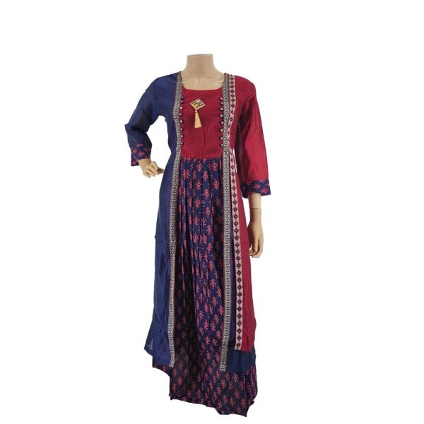 Blue Red Functional Wear Cotton Kurti Bk#154