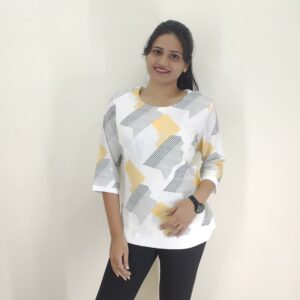 Yellow Grey Printed Top for women #11081