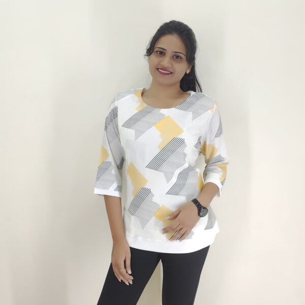 Yellow Grey Printed Top For Women #11081