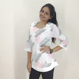 Pink Grey Printed Top for women #11081-pink