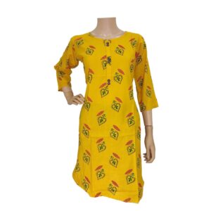 Yellow Printed Cotton Kurtis IF#156