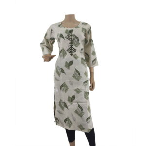 Printed Leaf Design Green Cotton Kurti IF#157