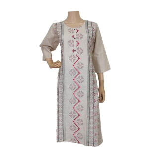 Cream Abstract Printed Full Length Kurti IF#160