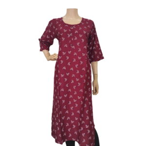 Maroon Floral Printed Full Length Kurti IF#163