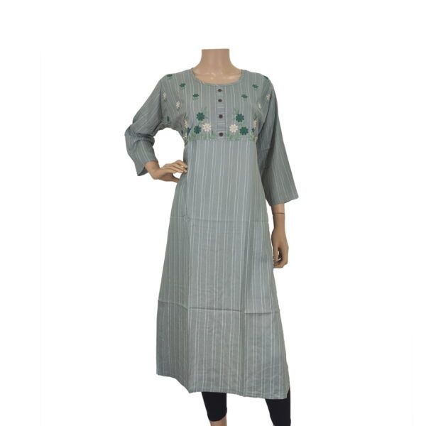 Green Floral Embroidery Neckwork Kurti If#168