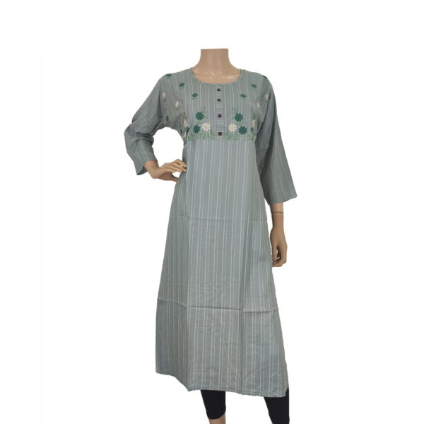Green Floral Embroidery Neckwork Kurti IF#168