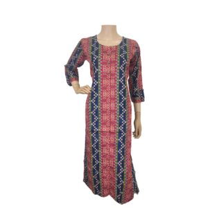 Red Blue Printed Full Length Kurti PK#175