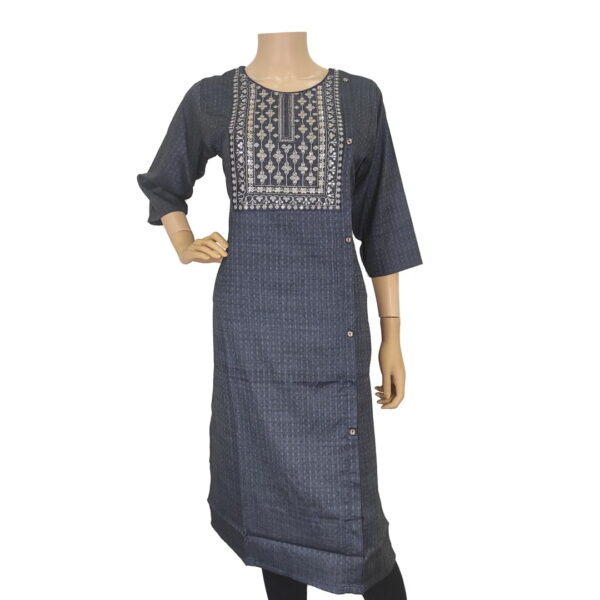 Dark Grey Full Length Kurti With Neckwork Bk#183