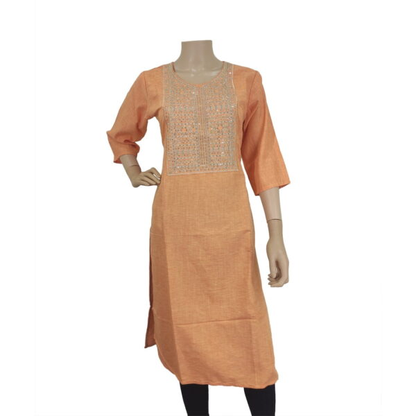 Orange Kurti With Neckwork Bk#185