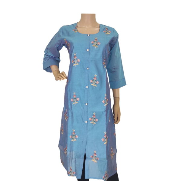 Shiny Blue Floral Printed Kurti BK#190