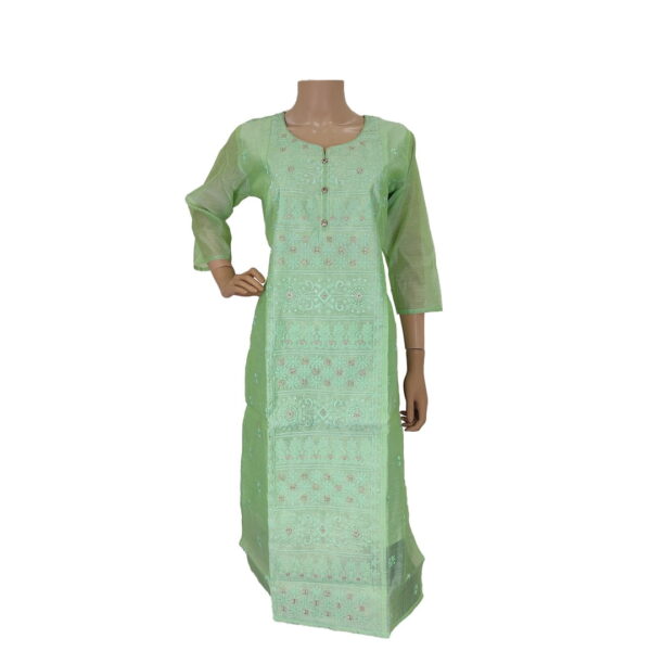 Pista Green Synthetic Silk Full Length Kurti Bk#195