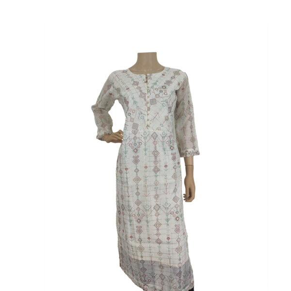 Abstract Printed White Full Length Kurti Bk#199