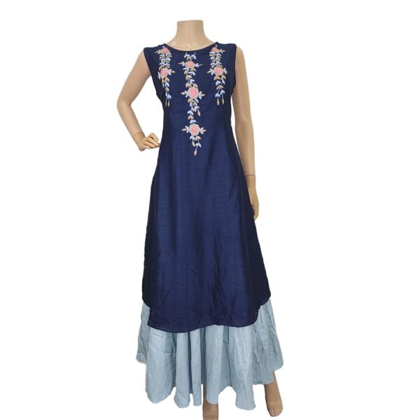 Navy Blue Kurti With Embroidery Neckwork Bk#201