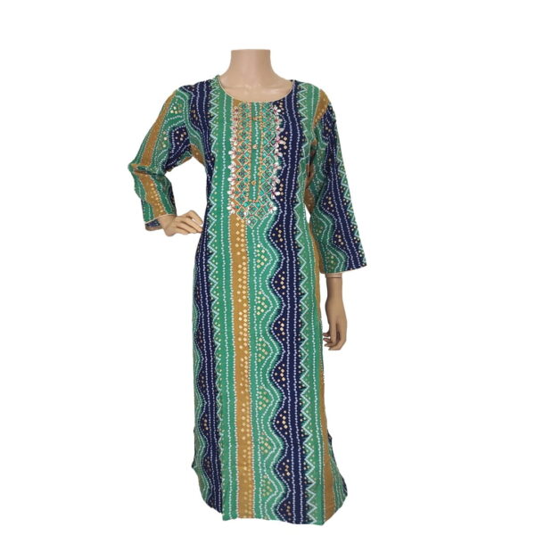 Bandhani Print Navy Blue Green Cotton Full Length Kurti Bk#202