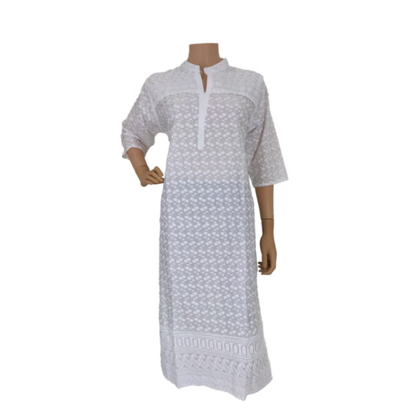 Chikankari White Mandarin Collar Kurti If#210