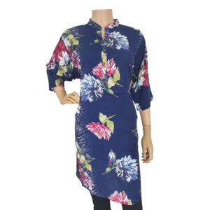 Navy Blue Floral Printed Kurti IF#212