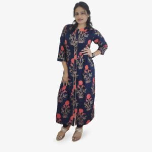 Navy Blue Floral Design Long Kurti AA#217