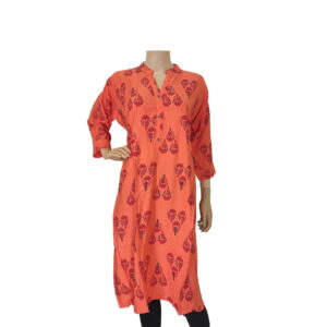 Orange Printed Long Kurti IF#218