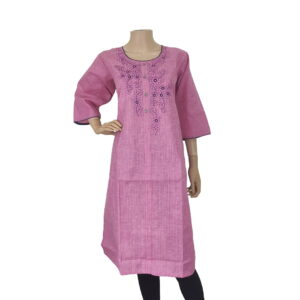 Pink long Kurti with neck embroidery work BK#224