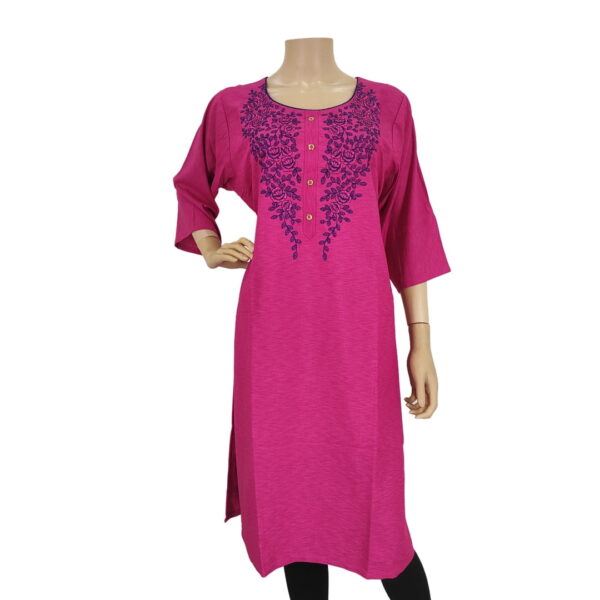 Dark Pink Long Kurti With Neckwork Bk#236