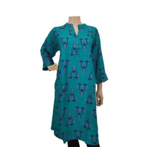 Dark Peacock Blue Long Kurti IF#244