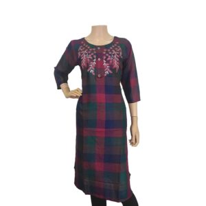 Dark Checkered Long Kurti with neckwork IF#251