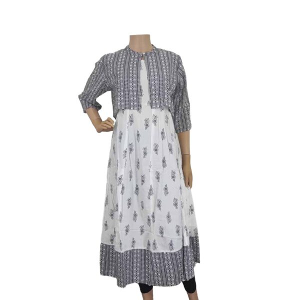 Grey White Kurti with Jacket IF#252