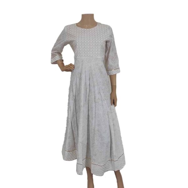 White Golden Printed work long kurti IF#257