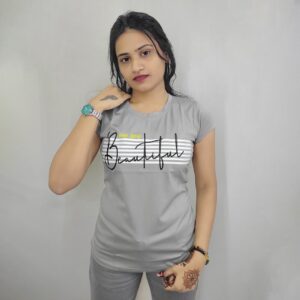 Grey Printed Tshirt for women #3546-grey