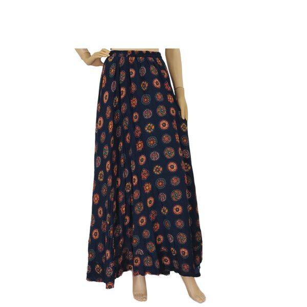 Navy Blue Printed Long Skirts #A