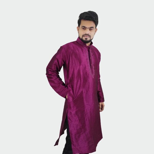 Purple Synthetic Silk Long Kurta For Men #K4Ad